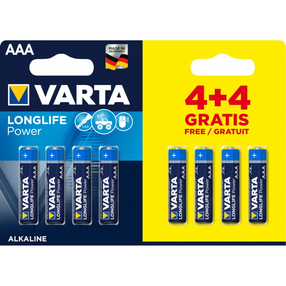 VARTA 4903 συσκ.8 AΛΚΑΛΙΚΗ LONGLIFE POWER AAA (4+4)