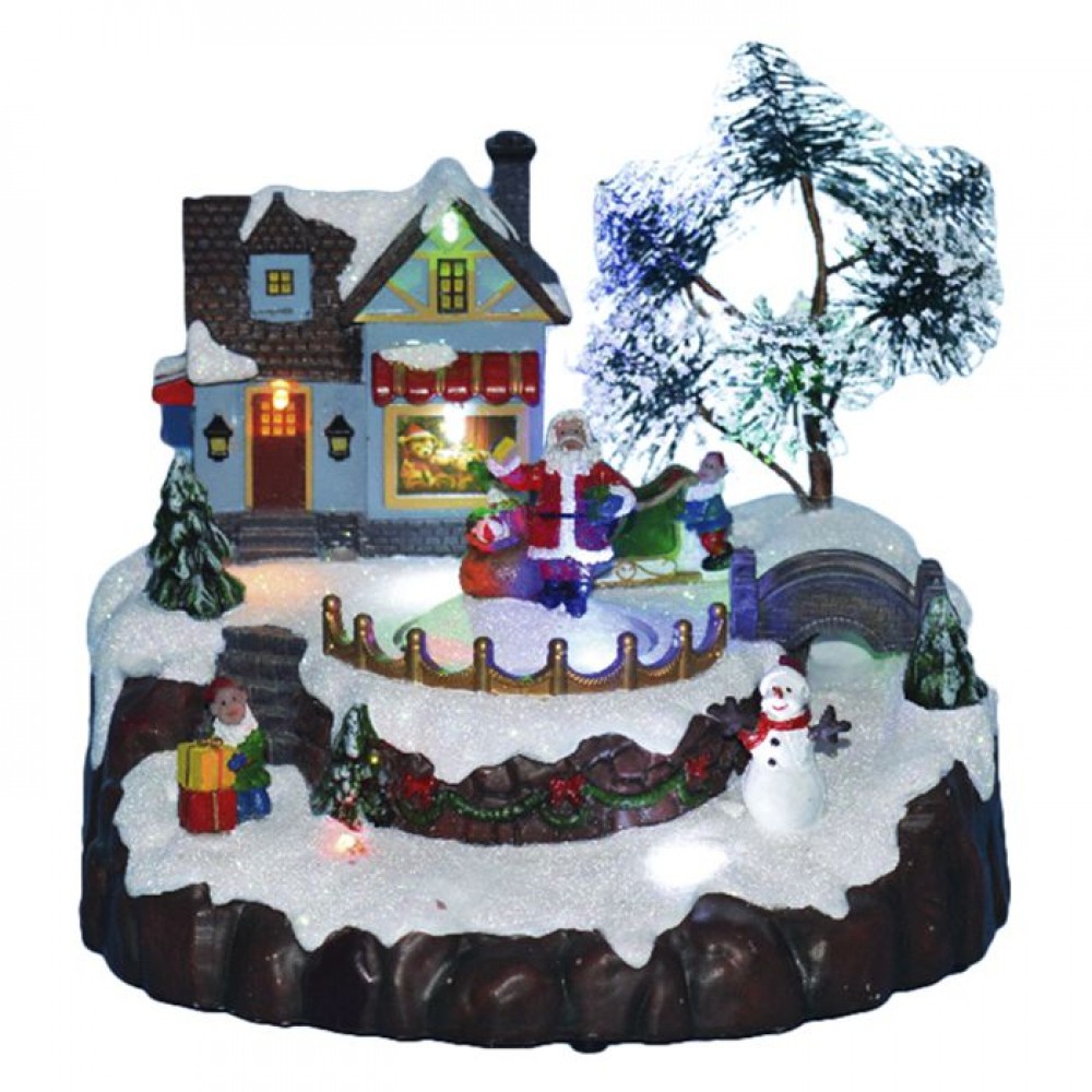 93-2367 Χωριό  Xmas Αγιος Βασίλης Με  Φως-Κίνηση 20,5cm