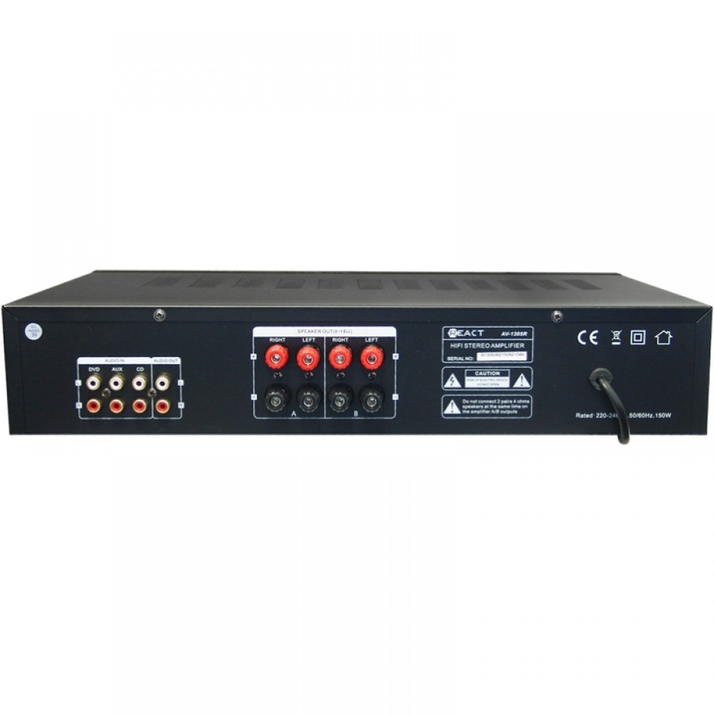 REACT AV-1305R Στερεοφωνικός ραδιοενισχυτής με τηλεχειριστήριο και εισόδους SD/USB/Bluetooth.