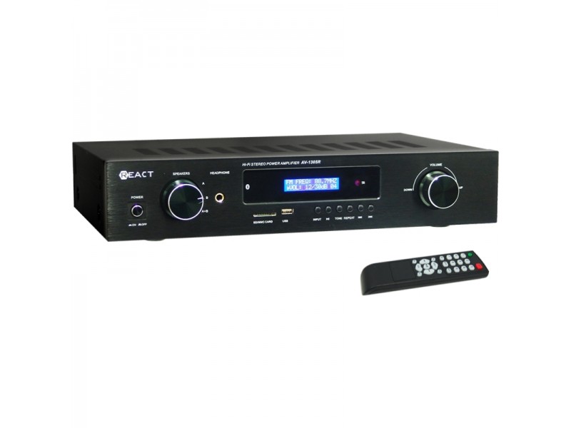 REACT AV-1305R Στερεοφωνικός ραδιοενισχυτής με τηλεχειριστήριο και εισόδους SD/USB/Bluetooth.