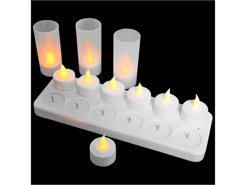 ΣΕΤ 12 Επαναφορτιζόμενα ηλεκτρικά κεριά με βάση φόρτισης και θήκες