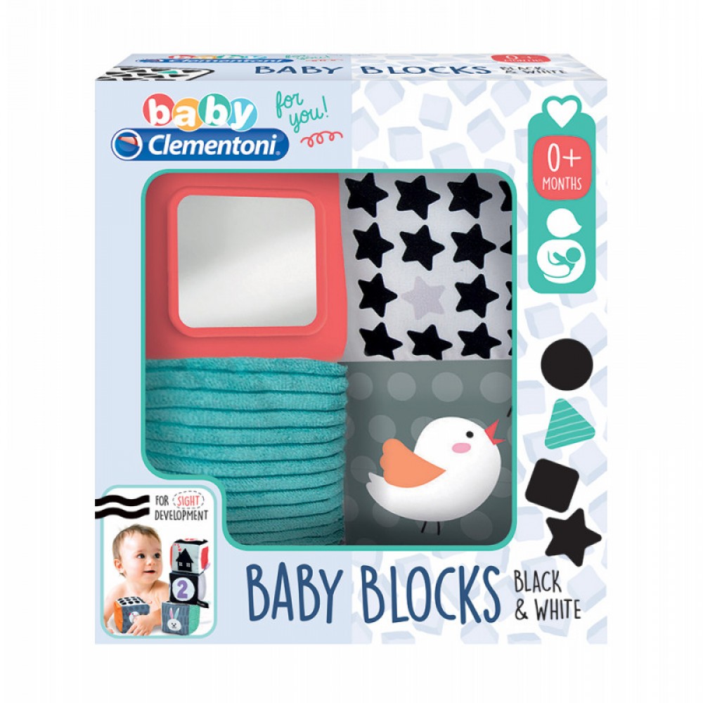 Baby Clementoni For You Βρεφικό Παιχνίδι Μαλακοί Κύβοι Λευκό Και Μαύρο Για 0+ Μηνών