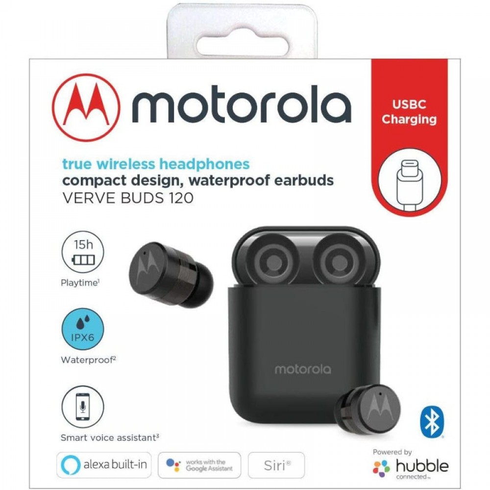 Motorola VERVE BUDS 120 Black True wireless αδιάβροχα ασύρματα Bluetooth ακουστικά φόρτιση με USB Type-C