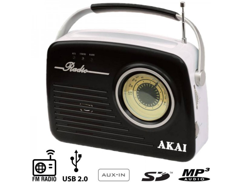 Akai APR-11B Ρετρό Φορητό Ραδιόφωνο Με USB, Κάρτα SD Και Aux-In