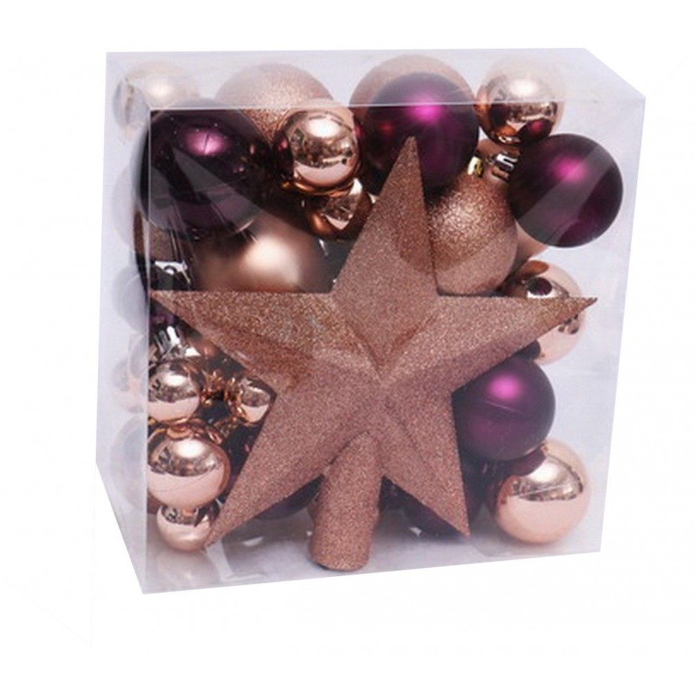 Artezan Χριστουγεννιάτικες Μπάλες 3-8cm Full Set Χρυσό και Μώβ Mix + Αστέρι Κορυφής Δέντρου 52τμχ/κουτί