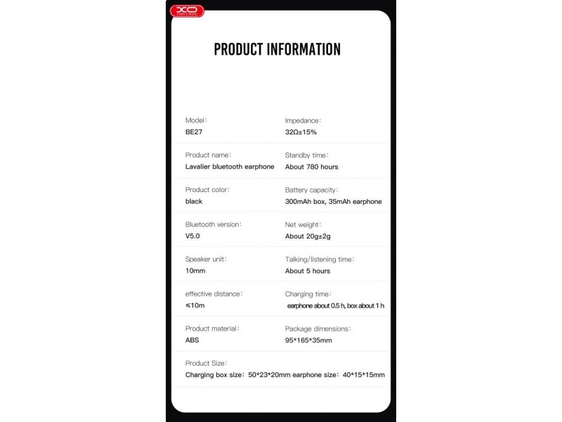 Bluetooth Ακουστικό Άσπρο XO BE27
