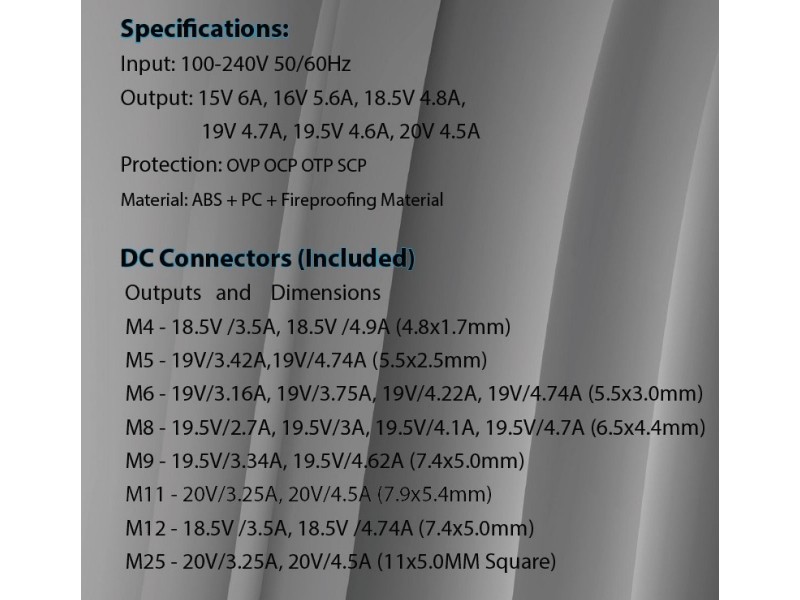 Τροφοδοτικό 90w Για Laptop Με 8 Κεφαλές