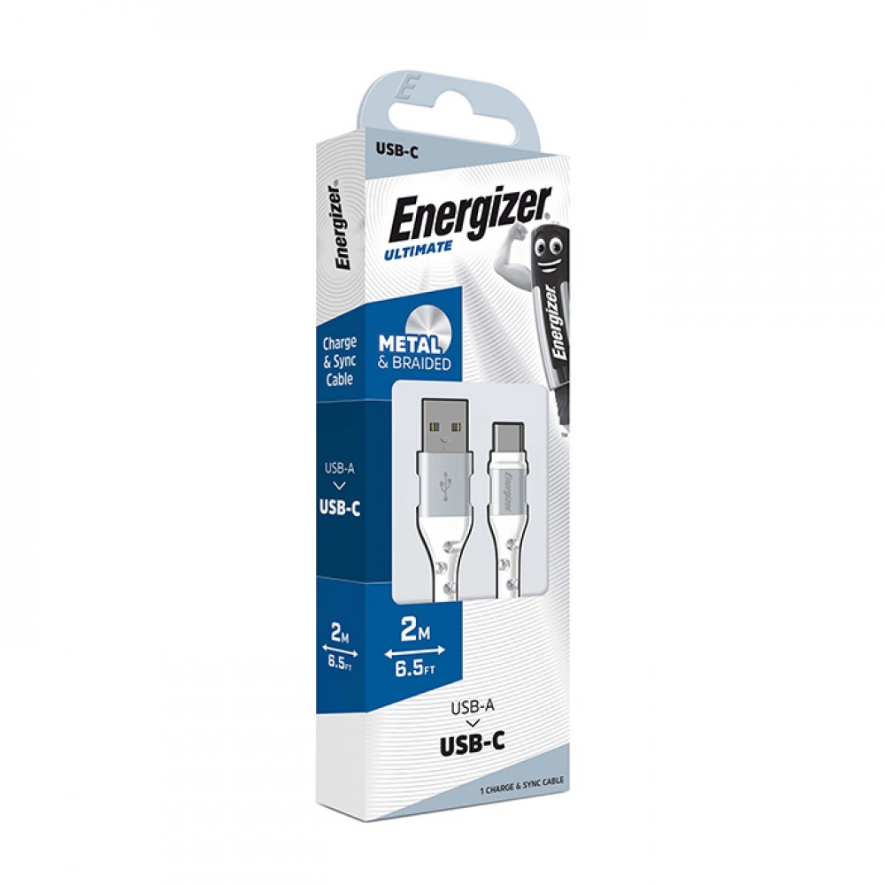Energizer C520CKWH Καλώδιο USB 2.0 A Αρσ Σε USB Type-C 2m Σε Λευκό Χρώμα