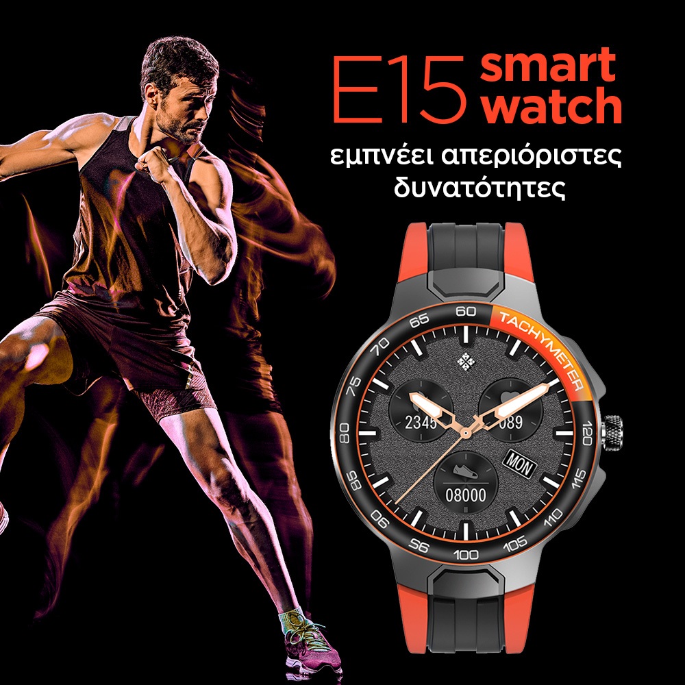 Αδιάβροχο Smartwatch E15 Με Sport Δραστηριότητες & Ειδοποιήσεις Κινητού Black
