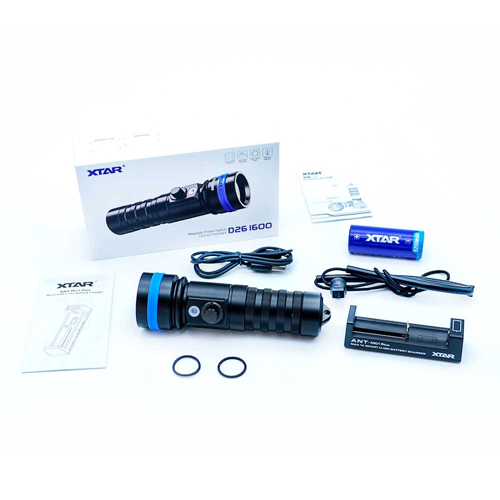 XTAR D26 Καταδυτικός Φακός LED φωτεινότητας 1600lm Full Set