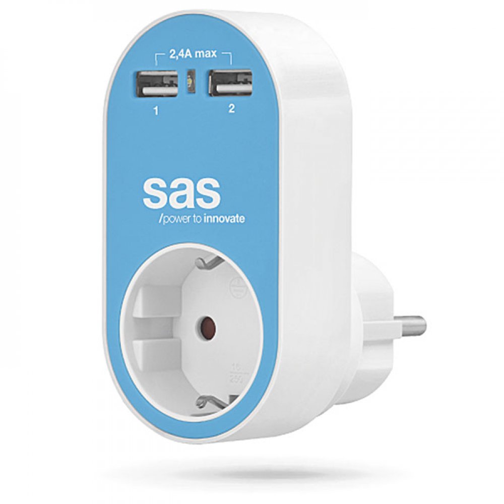 Αντάπτορας Mε 1 Πρίζα Σουκο Και 2 Εξόδους USB 2,4Α Συνολική Δυνατότητα Φόρτισης