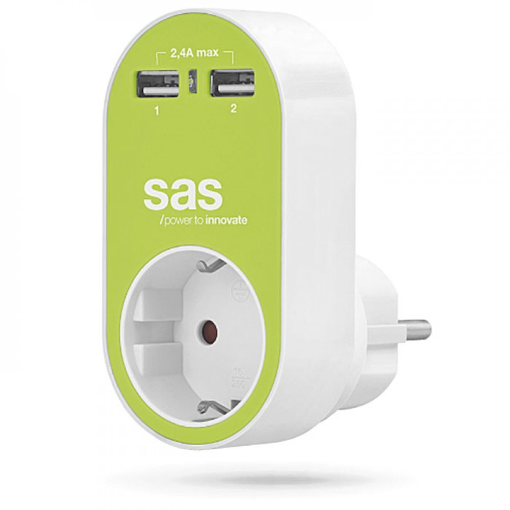 Αντάπτορας Με 1 Πρίζα Σουκο Και 2 Εξόδους USB 2,4Α Συνολική Δυνατότητα Φόρτισης