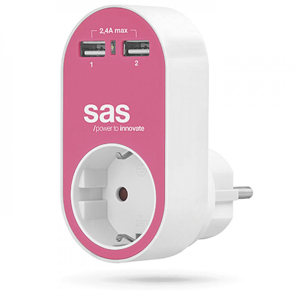 Αντάπτορας Με 1 Πρίζα Σουκο Και 2 Εξόδους USB 2,4Α Συνολική Δυνατότητα Φόρτισης